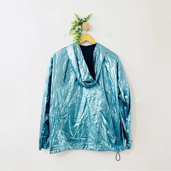 Victoria’s Secret PINK Jacket Anoeak Blue Metallic Windbreaker Hoodie - Picture 9 of 10